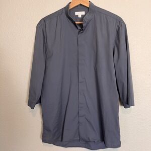 COS Collection of Style Mandarin Collar 3/4 Sleeve Button Up‎ Shirt Gray Size S